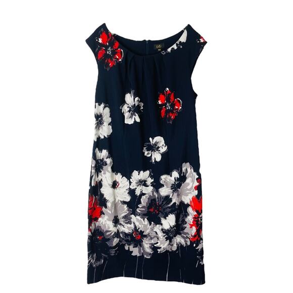 ILE Dresses & Skirts - ILE blue white red floral stretchy office preppy midi dress 16W